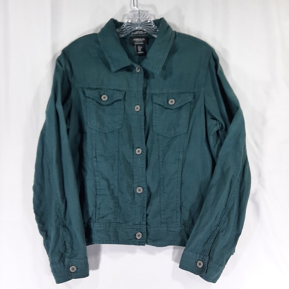 Jones & Co Jones New York Forest Green 100% Linen Jacket Womens Large